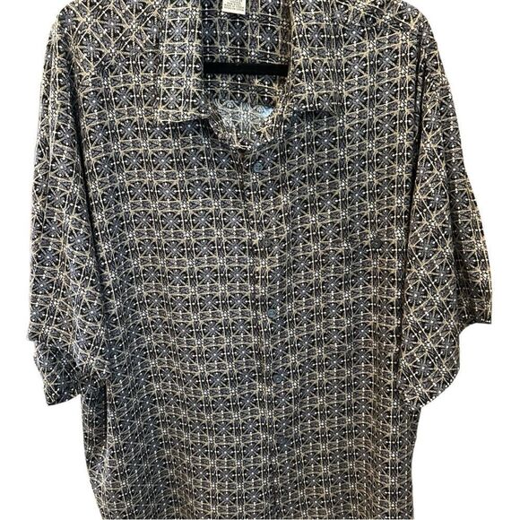 VTG Knightsbridge 100%Rayon Shirt Mens 2XL  Tan Atomic Retro Print 90s - Picture 1 of 9
